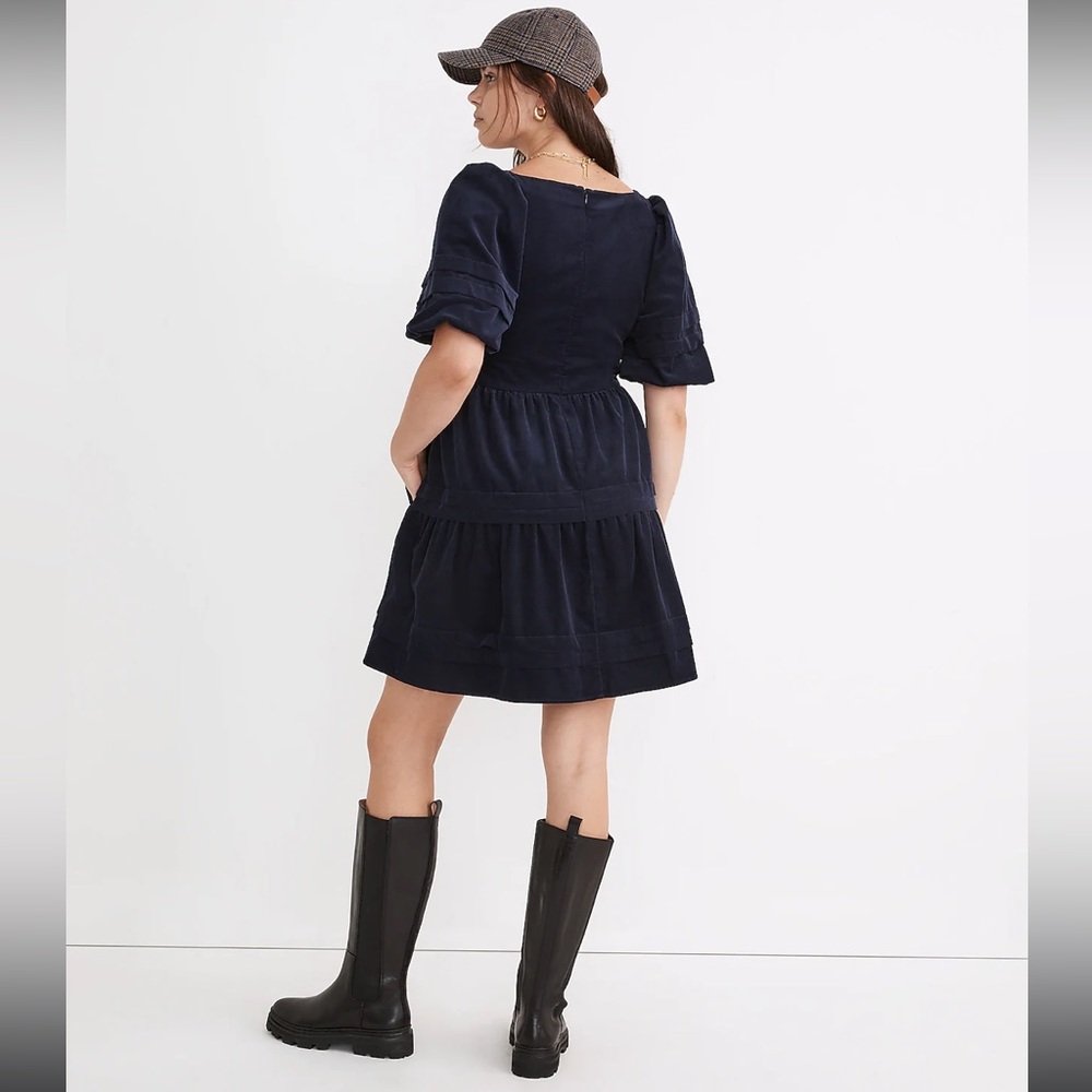 NWT Madewell Corduroy Tiered Mini Dress in Deep Indigo - Picture 3 of 4